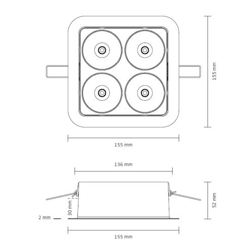 Q Four IN 80° 2700K Deckeneinbauleuchte · Downlight, schwarz