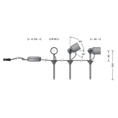 24366K3 - BEGA Plug & Play 48V 3 x ortsveränderlicher Gartenscheinwerfer, grafit